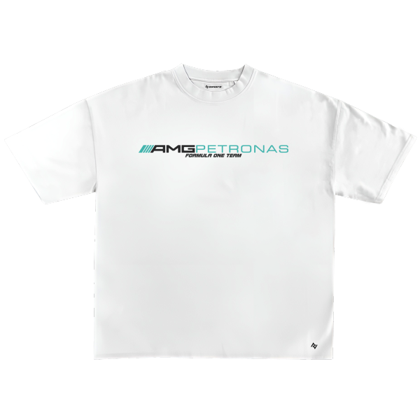 White t-shirt with AMG Petronas logo on a white background