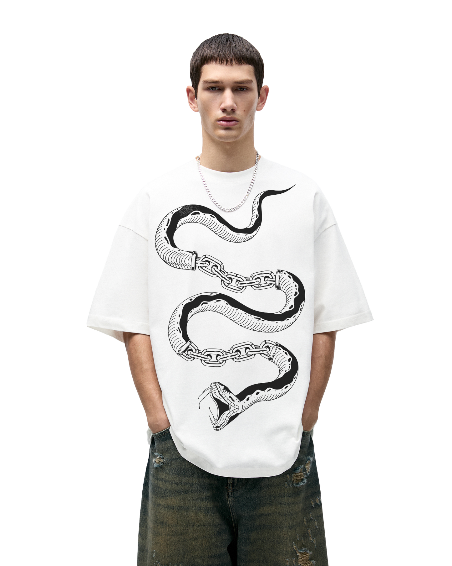 CHAINED SNAKE WHITE OVERSIZED TSHIRT